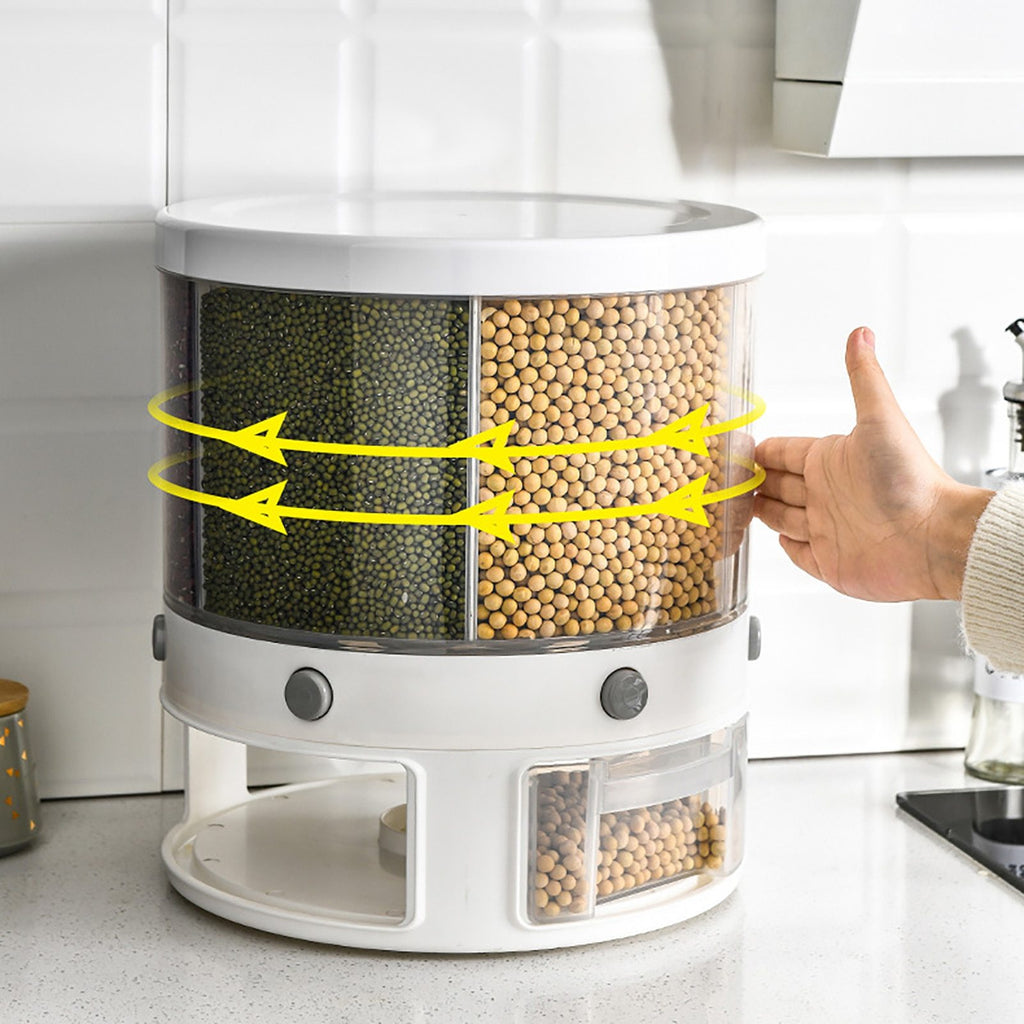 6 Grid Rotating Rice Storage Box Dispenser