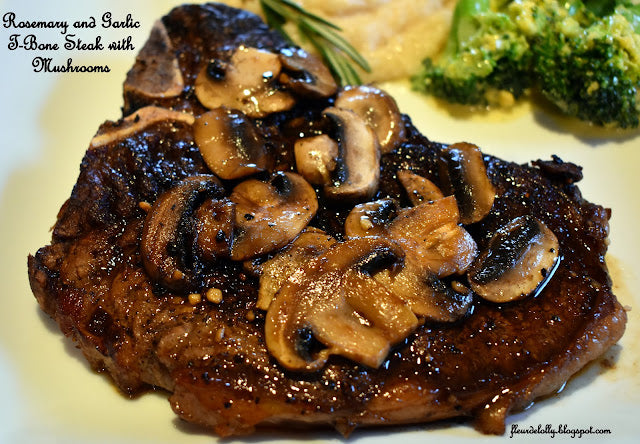 Cast Iron T-Bone Steak with Rosemary, Garlic, and Mushrooms