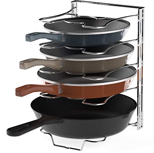 Kitchen Cabinet 5 Adjustable Compartments Pan and Pot Lid Organizer Rack Holder, Chrome