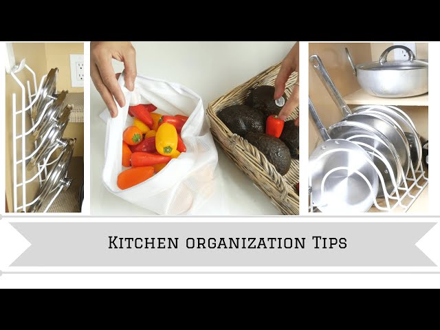 Kitchen Organization Tips including an updated under sink organization | how to organize pot lids | reusable produce bags | eco-friendly grocery bags and ...
