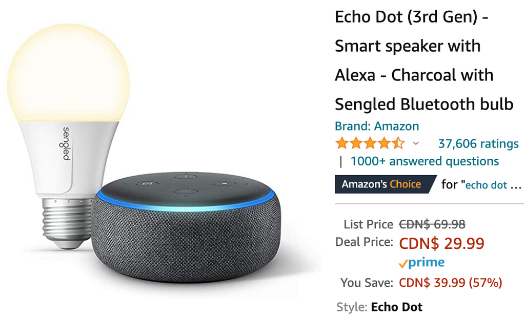 Amazon Canada Holiday Deals: Save 57% on Echo Dot Smart Speaker with Bluetooth Bulb + 50% on Bluetooth Wireless Headphone +  19% on Christmas Tree + 32% on Roomie Tec Cordless Vacuum Cleaner + More HOT Offer