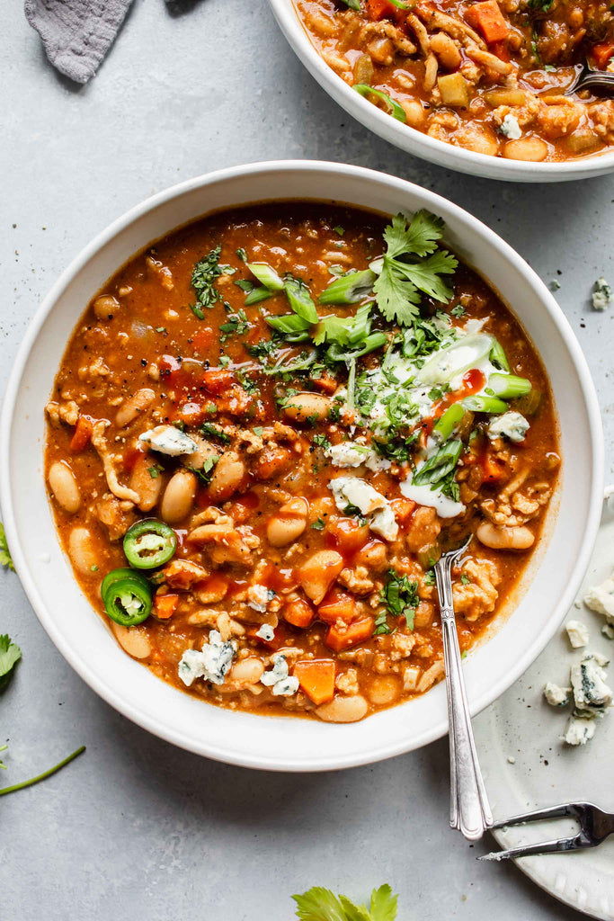 Buffalo Chicken Chili (Stovetop, Slow Cooker, Instant Pot)