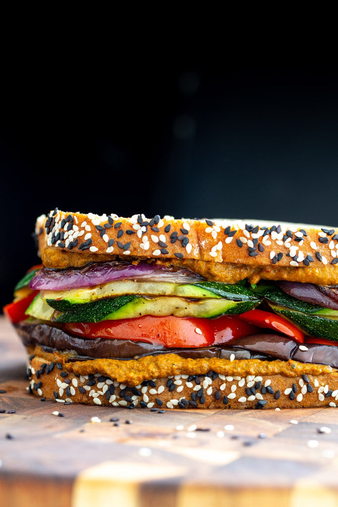 Roasted Vegetable Sandwich with Sun-Dried Tomato Basil Spread