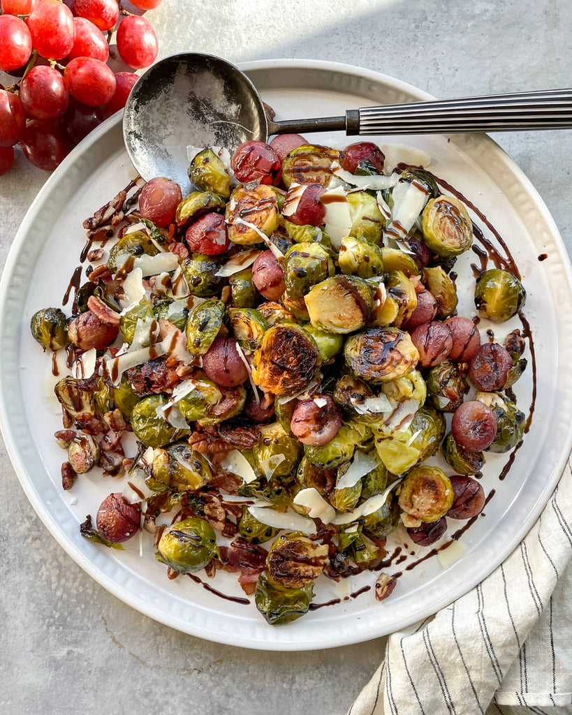 Roasted Brussels Sprouts with California Grapes and Bacon