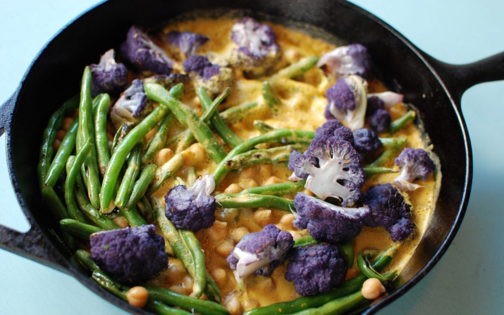 Purple Cauliflower Peanut Coconut Curry