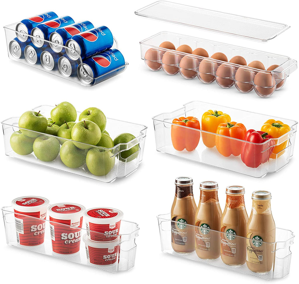Set Of 6 Refrigerator Organizer Bins – Stackable Fridge Organizers for Freezer, Kitchen, Countertops, Cabinets – Clear Plastic Pantry Storage Racks $21.24