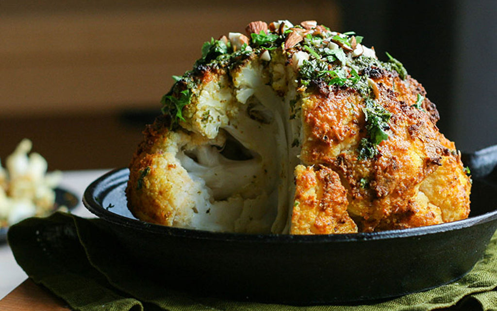 Tahini-Roasted Cauliflower With Lemony Herb Oil [Vegan]