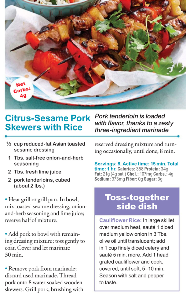 Pork skewers and cauliflower rice