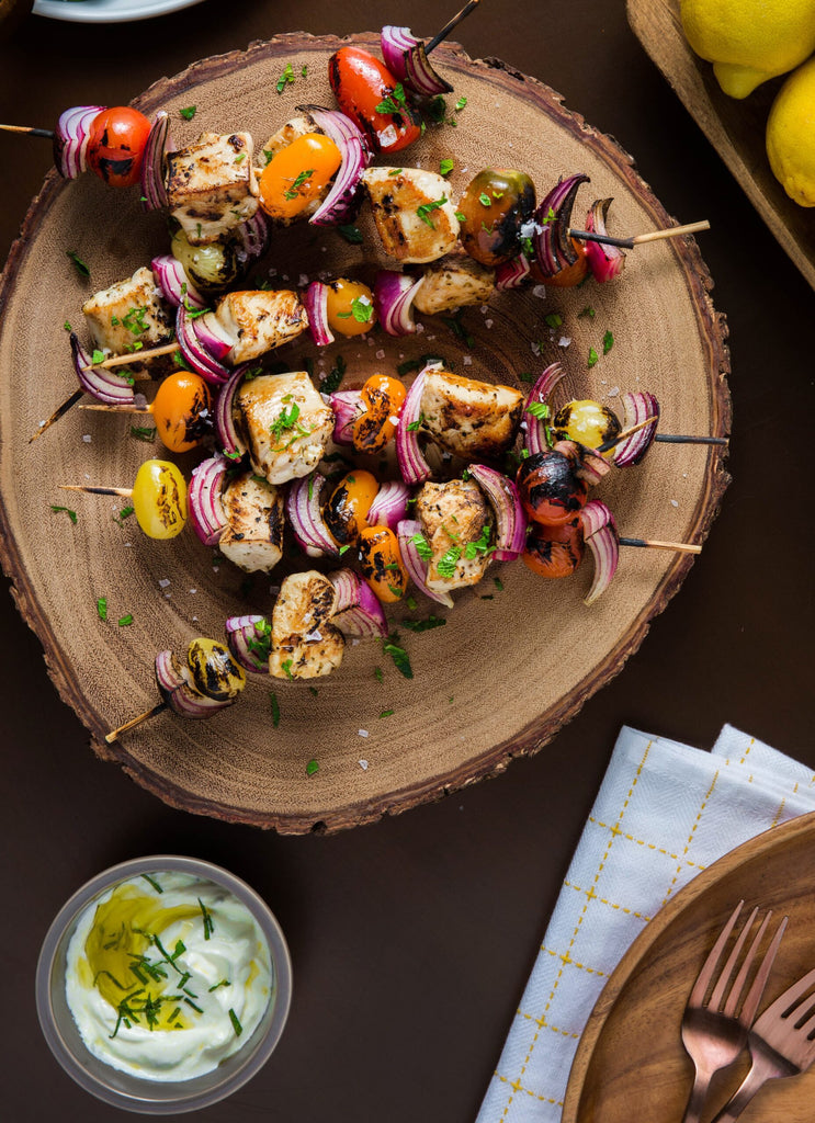 Grilled Red Onion, Chicken & Mint Kebabs