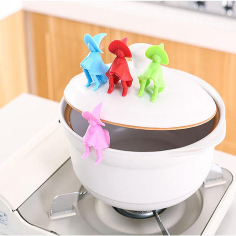1PC Silicone Small Cute Men Pot Lid Holder for Pot Cover Spill-proof Anti-overflowing Holder Stand Kitchen Supplies OK 0957
