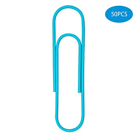 50 Pack 4 Inches 100mm Jumbo Paper Clips Extra Large - Vinly Coated Office Supply Paper Clip - Cute Long Paper Needle - Heavy Duty Bookmark(Blue)