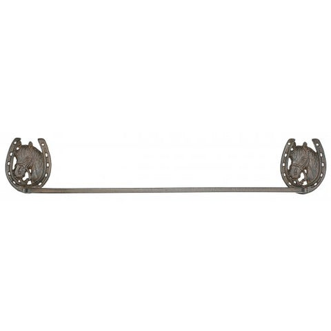 Country Collection Western Horse Shoe Bathroom Towel Bar Holder Rack, Rustic Brown Cast Iron, Wall Mounted, 24/27-inch