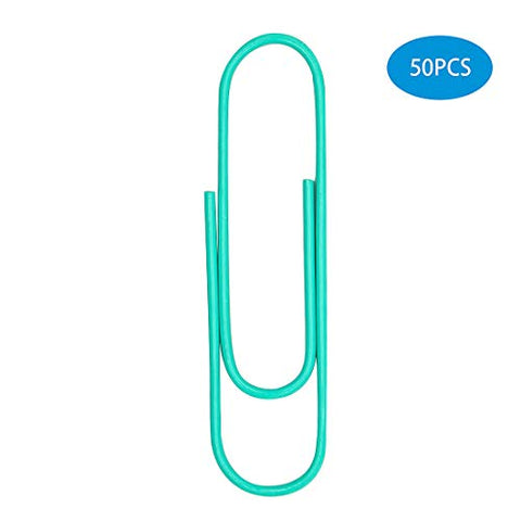 50 Pack Large 4 Inches Long Jumbo Paper Clips - 100mm Office Supply Accessories - Cute Paper Needle - Heavy Duty Bookmark(Turquoise)