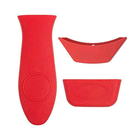 3 Pack Silicone Hot Handle Holder, Hot Mitts, Assist Holder Non Slip Heat Protecting Handle Cover for Cast Iron Skillets, Frying Pans & Griddles, Metal and Aluminum Cookware Handles (Red)