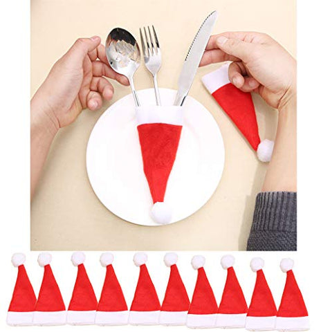 Christmas Silverware Holder Santa Hats Dinner Flatware Holders Knife and Fork Bags Covers for Xmas Party Pack of 20