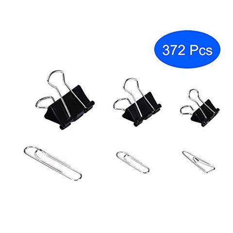 Aelfox 372 Pcs Binder Clips Assorted Sizes & Paper Clips Assorted Sizes Small Large for Paper Organizer/Office/Home/School Organizer