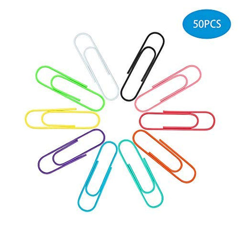 Corner Cabin 50 Pack 4 Inches/100mm Paper Clips Extra Large Jumbo- Assorted Color 100mm Office Supply Accessories - Cute Long Coated Metal Paper Clip Needle - Multicoloured Bookmark.(10 Colors 50pcs)