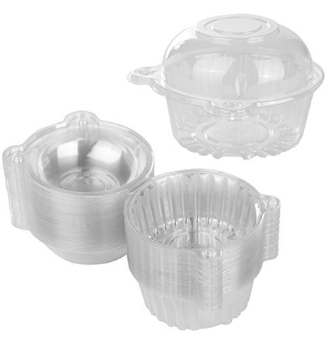 100 Single Individual Cupcake Muffin Holders Clear Plastic Cupcake Dome Holders, Cupcake Pods Carrier Case Boxes With Resealable Lids