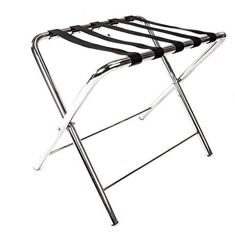 Acazon Luggage Rack, Stainless Steel Portable Metal Folding Luggage Rack Stand Suitcase Organization Shelf with 5 Nylon Belts for Bedroom Hotel (US Stock) (Silver)