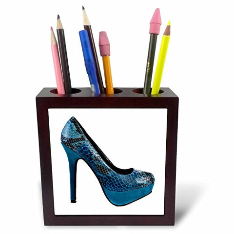 3dRose ph_62290_1 Photo of Blue Snakeskin Shoe Tile Pen Holder, 5-Inch