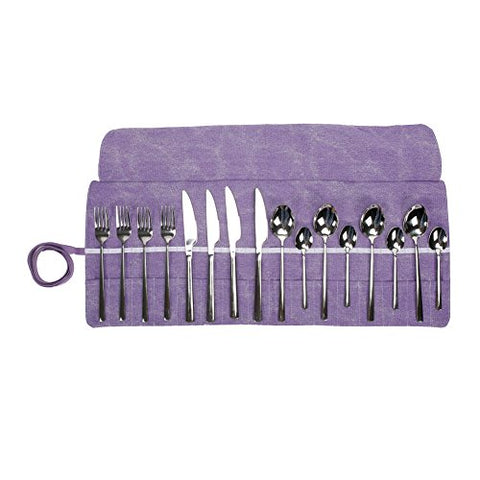 Hersent Cutlery Set Roll Holder Tableware Dinnerware Set Storage Bag with 16 Slots Flatware Chest Caddies for Travel Family BBQ Party Camping Picnic Outdoor Activities(HGJ71) (Violet)