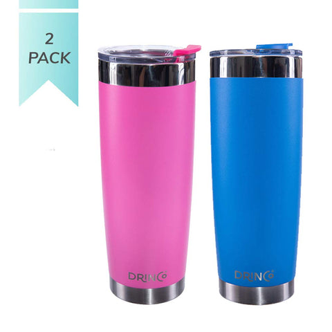 Drinco - Stainless Steel Tumbler | Double Walled Vacuum Insulated Mug With Spill Proof Lid For Hot & Cold Drinks | Pink Blue | Perfect for Hiking, Camping & Traveling | BPA Free | 20oz Twin pack