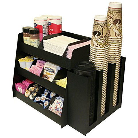 2 Piece Combo Coffee Condiment Organizer And A 3 Column Cup and Lid Holder...for One Great Price ! A Very Professional Coffee Program Presentation. Comes with 6 Extra Tall Shelf Dividers that are Movable & Removable. Proudly Made in the USA! by PPM.