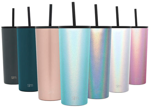 Simple Modern 24oz Classic Tumbler with Straw Lid & Flip Lid - Travel Mug Gift Vacuum Insulated Coffee Beer Pint Cup - 18/8 Stainless Steel Water Bottle Shimmer: Aqua Aura