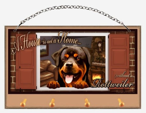 Rottweiler "Paws on the Windowsill" A House is Not a Home Key and Leash Holder featuring the art of Scott Rogers