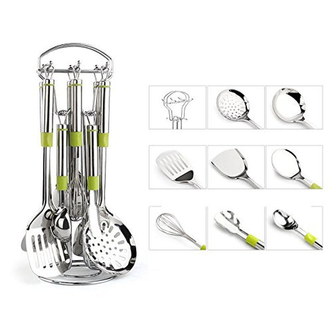 WORTHBUY B02250 9-Piece Stainless Steel Kitchen Utensil Set &Cookware Set(Turner, Egg beater, Leakage shovel,Soup Leak,Spoon, Ladle,Utensil Organizer ,Disc HolderX2)