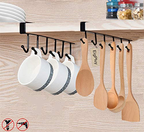 EigPluy Mug Holder 6x2 Hook Under Cabinet Mug Hooks Cups Rack Nail Free Coffee Cups Holder Kitchen Utensil Storage Holder Ties Belts Scarf Hanging Hooks Rack,Sagging Protection Accesories Include