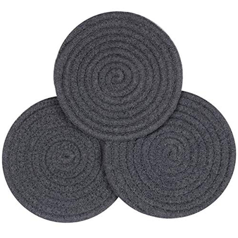 Lifaith 100% Cotton Thread Weave Pot Holders, Hot Pads, Pot Holders, Spoon Rest, Jar Opener & Coasters, for Cooking and Baking, Diameter 7 Inches, Round, Set of 3, Grey