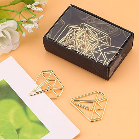 8 clips/lot Korean Stationery Hollow Out Binder Clips Water Diamond Shape Clips Notes Letter Notebook Clips Xiaolanwelc (Gold)