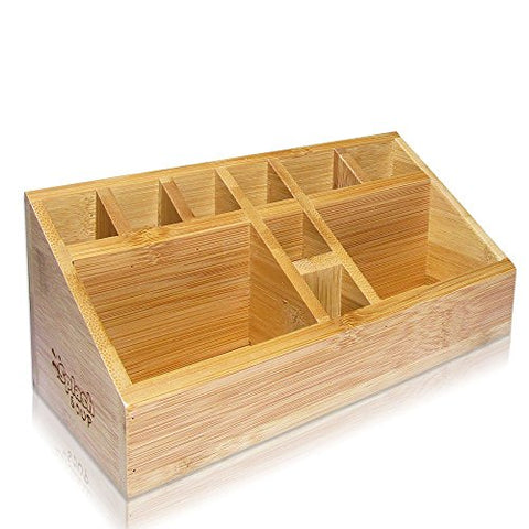 SplashSoup Small Multifunctional Bamboo Organizer | Desk Caddy | Home Office Accessory Tray | School Art Supply Holder | Pen Pencil Brush Compartment | Kitchen Bathroom Countertop Storage