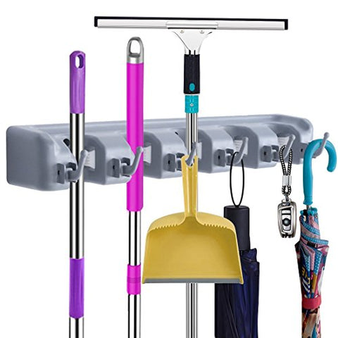 Evedy Mop and Broom Tool Holder Organizer, T56 Multipurpose Wall Mounted Non Slide Storage Hooks Racks and Towels, Keys, Tools Hanger Include Screws for Indoor, Kitchen Garden, Bathroom and Garage