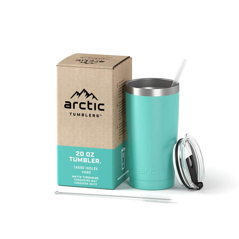 Arctic Tumblers Stainless Steel Camping & Travel Tumbler with Splash Proof Lid and Straw, Double Wall Vacuum Insulated, Premium Insulated Thermos - (Matte Turquoise Powder Coat, 20 oz)