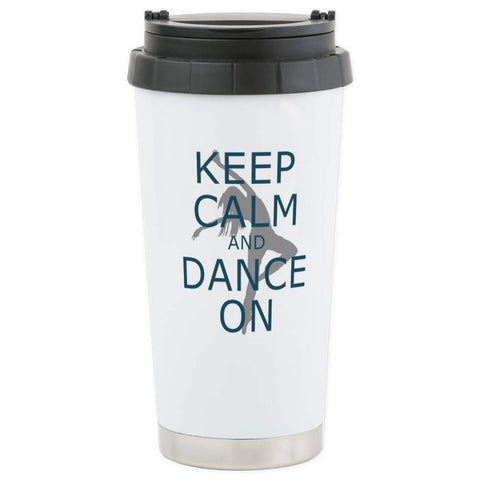 CafePress Keep Calm and Dance On Teal Travel Mug Stainless Steel Travel Mug, Insulated 16 oz. Coffee Tumbler