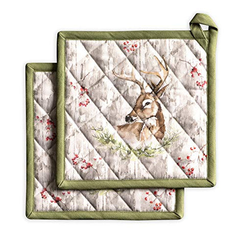 Maison d' Hermine Mountain Life 100% Cotton Set of 2 Pot Holders 8 Inch by 8 Inch. Perfect for Thanksgiving and Christmas
