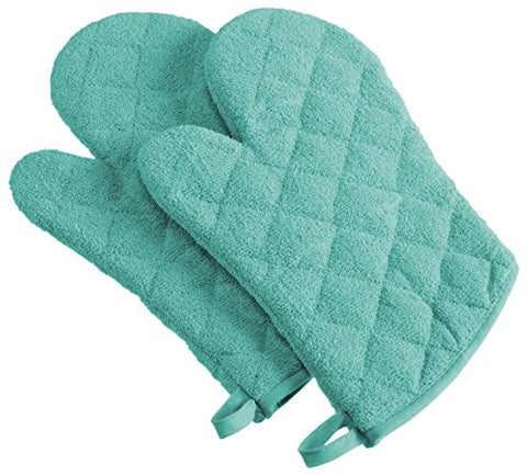 DII 100% Cotton Terry Oven Mitt Set, Ovenmitt, Aqua, 2 Piece