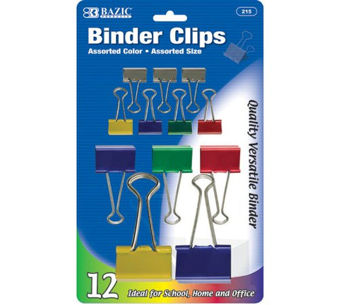 BAZIC Binder Clip, Assorted, 12 Per Pack