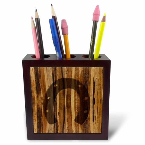 3dRose ph_25392_1 Branded Wood Print Horseshoe-Tile Pen Holder, 5-Inch