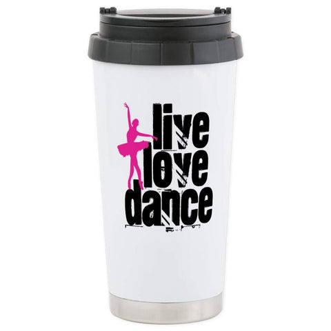 CafePress Live, Love, Dance With Ballerina Travel Mug Stainless Steel Travel Mug, Insulated 16 oz. Coffee Tumbler