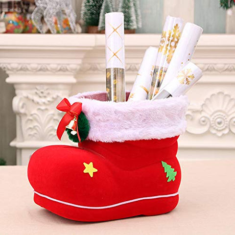 Christmas Stockings Plush Santa Boot Shoes Classic Design Candy Bag Durable Novelty Christmas Ornament for Xmas Tree Family Holiday Decor (Red)