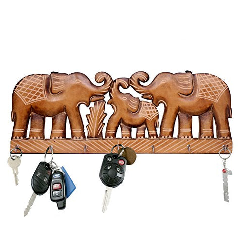 WILLART Handicraft Wooden Wall Décor Wall Hanging Elephant Design Key Holder Home Décor Home Furnishing (Key Holder Hooks : 7) : Dimension - 15.5 Inch X 6 Inch X 0.75 Inch