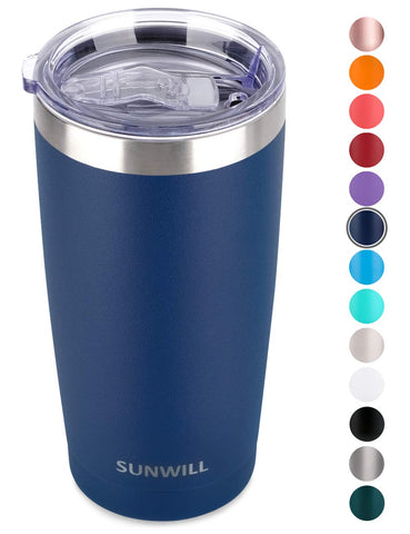 SUNWILL 20oz Tumbler with Lid, Stainless Steel Vacuum Insulated Double Wall Travel Tumbler, Durable Insulated Coffee Mug, Powder Coated Navy, Thermal Cup with Splash Proof Sliding Lid