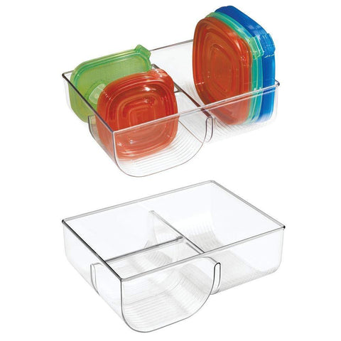 mDesign Food Storage Container Lid Holder, 3-Compartment Plastic Organizer Bin for Organization in Kitchen Cabinets, Cupboards, Pantry Shelves - 2 Pack - Clear
