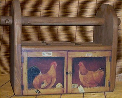 Utensil Holder Wood Rooster Country Handcrafted Kitchen Storage Caddy Solid Pine
