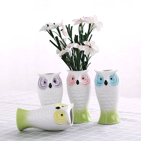 Yosou Home Ceramic Owl Utensil Holder/Decorative Owl Vase Vase/ Office Pencil Holder Pen Container,Set Of 4