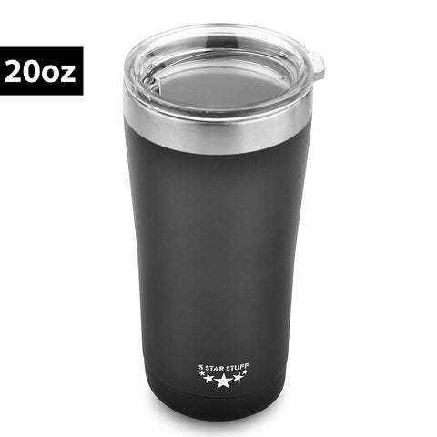 5 Star Stuff 20 oz Tumbler, 100% Stainless Steel Double Wall Vacuum Insulated Cup with Lid - Slim Black
