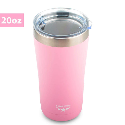 5 Star Stuff Stainless Steel Tumbler with Lid, 20oz Tumbler 100% Double Wall Stainless Steel Vacuum Insulated Tumbler with Lid- 20oz Pink